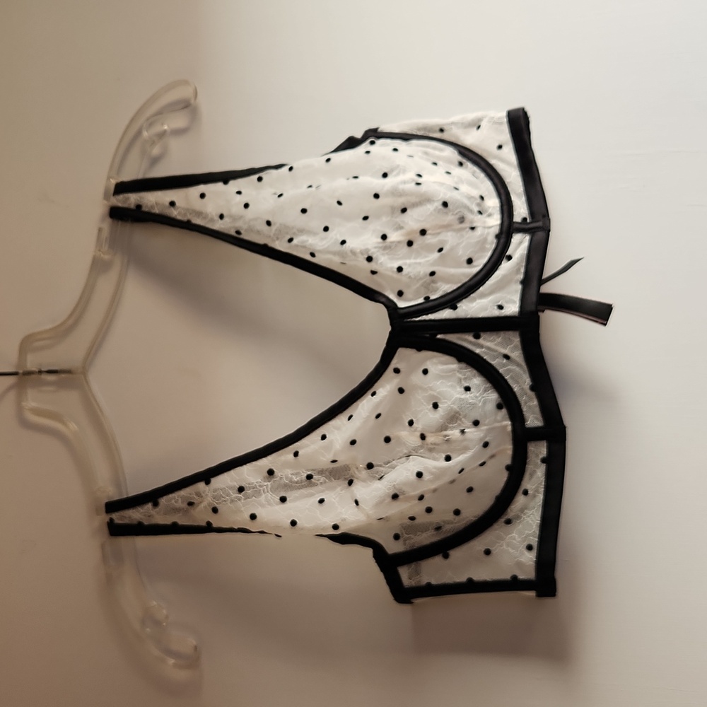 White with black polka dot VS bra